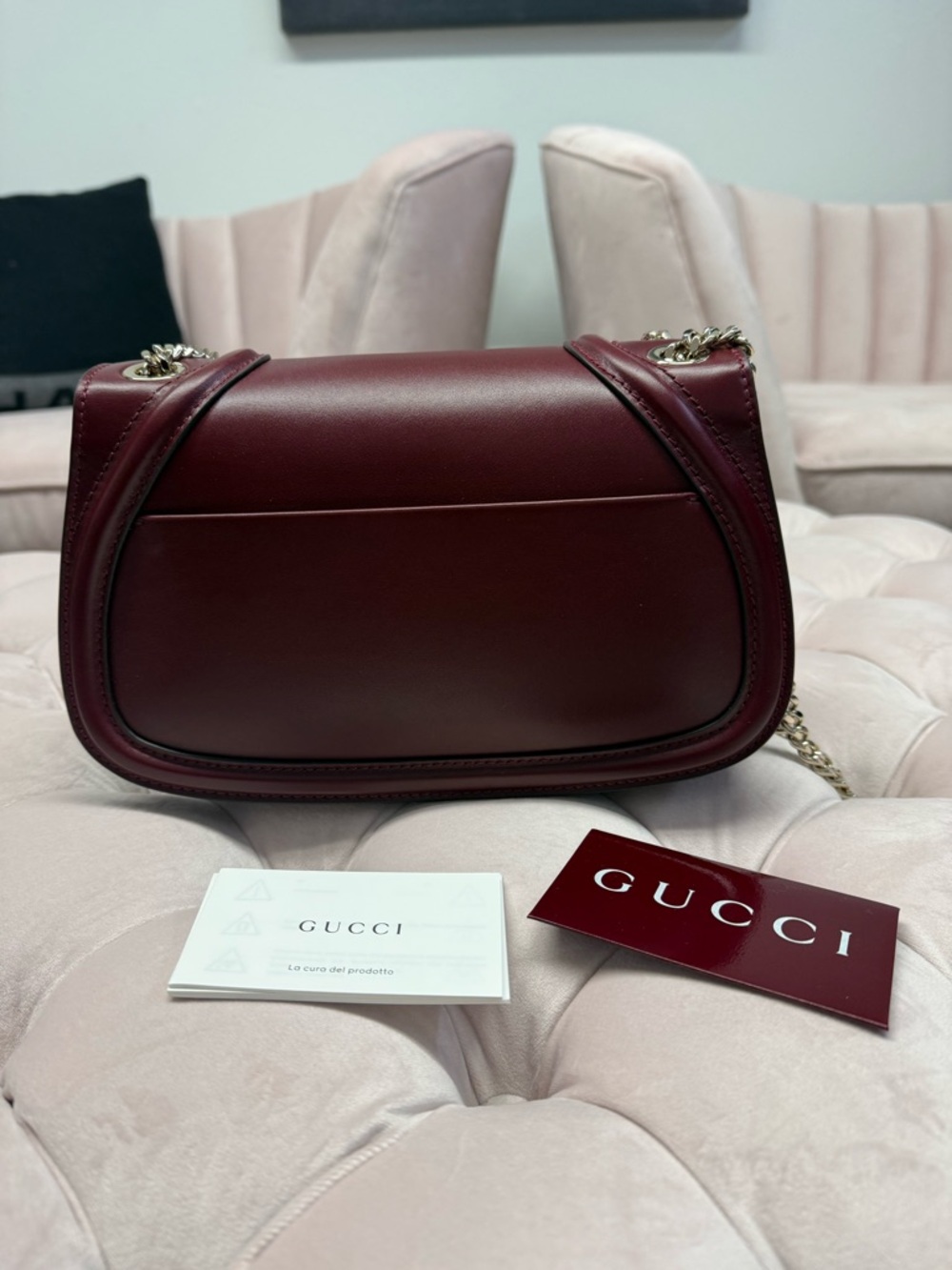Gucci Burgundy Leather Shoulder Bag with Gold Double G - Picture 2 of 5